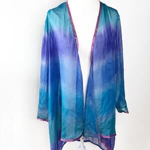 Maggie Sheperd Kimono Long Medium Blue Purple Sheer Long Sleeve